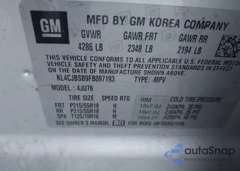 2015 Buick Encore Convenience z USA, uszkodzony, nr VIN KL4CJBSB9FB097193